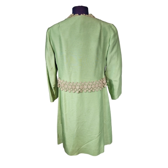 Vintage Sylvia Ann 60s Green Raw Silk Sheath Dress & Coat Size Medium Women L17 - Picture 8 of 15